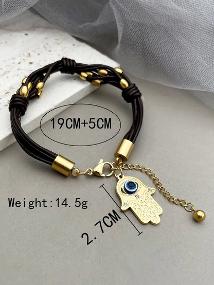 Retro Punk Palm Eye Stainless Steel Enamel Plating Gold Plated Bracelets