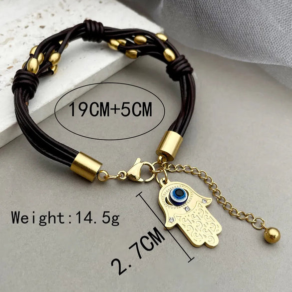 Retro Punk Palm Eye Stainless Steel Enamel Plating Gold Plated Bracelets