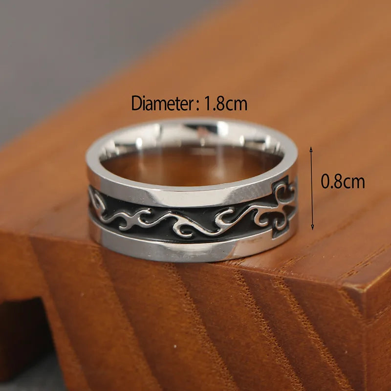 Retro Punk Round Stainless Steel Men'S Wide Band Ring