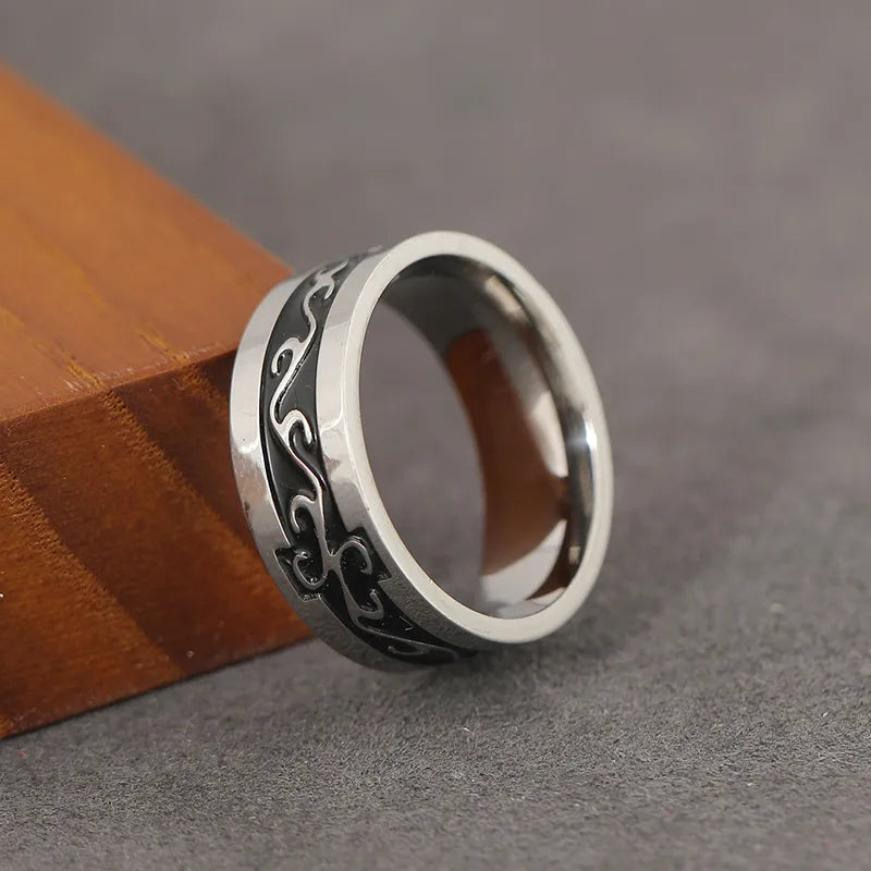 Retro Punk Round Stainless Steel Men'S Wide Band Ring