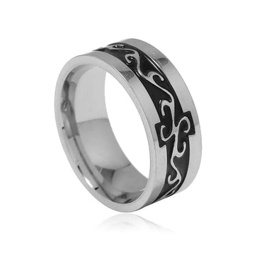 Retro Punk Round Stainless Steel Men'S Wide Band Ring