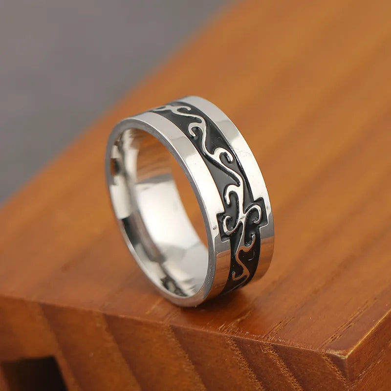 Retro Punk Round Stainless Steel Men'S Wide Band Ring