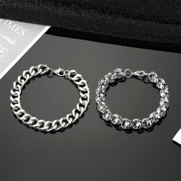 Retro Punk Skull Ancient Silver Thick Chain Alloy Bracelet Wholesale