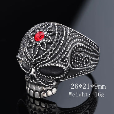 Retro Punk Skull 304 Stainless Steel Polishing Inlay Gem Men'S Rings