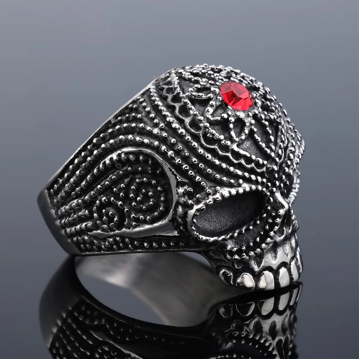 Retro Punk Skull 304 Stainless Steel Polishing Inlay Gem Men'S Rings