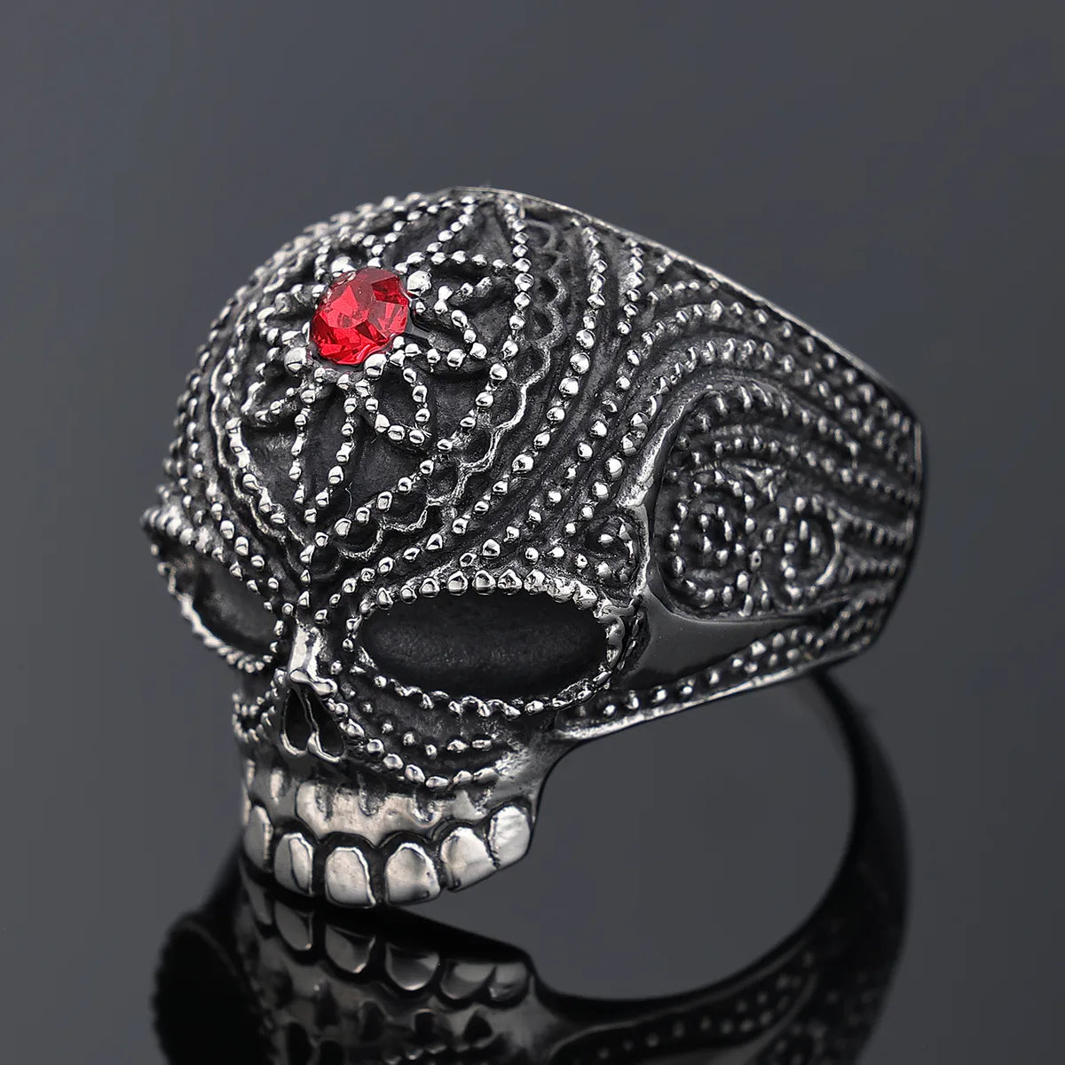 Retro Punk Skull 304 Stainless Steel Polishing Inlay Gem Men'S Rings