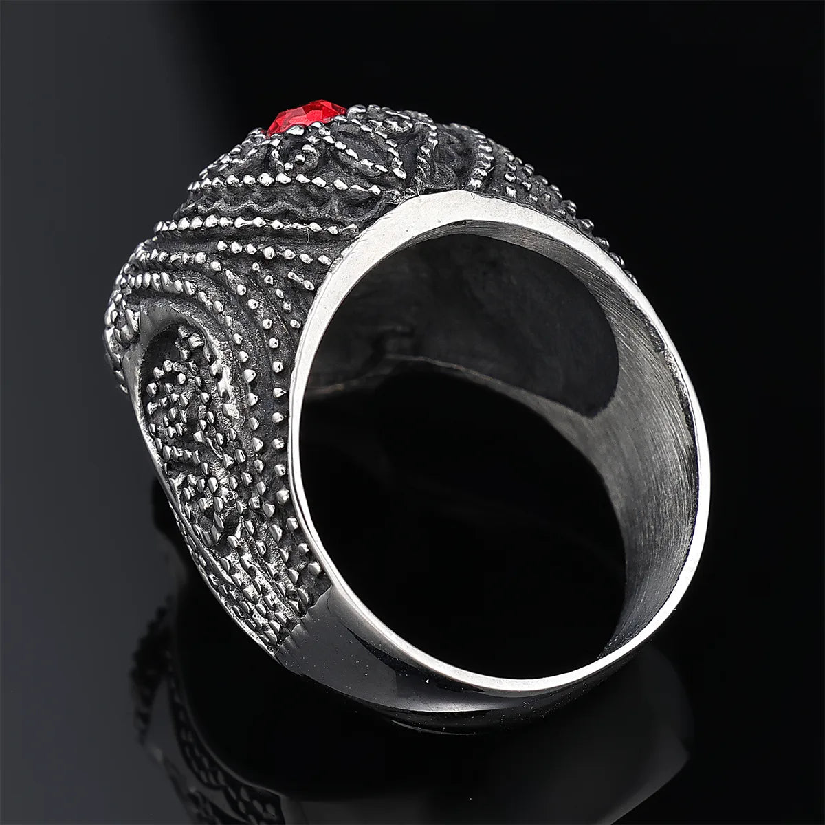 Retro Punk Skull 304 Stainless Steel Polishing Inlay Gem Men'S Rings