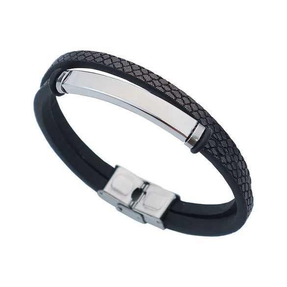 Retro Punk Solid Color 304 Stainless Steel Pu Leather Men'S Bangle Men Cord & Leather Bracelets