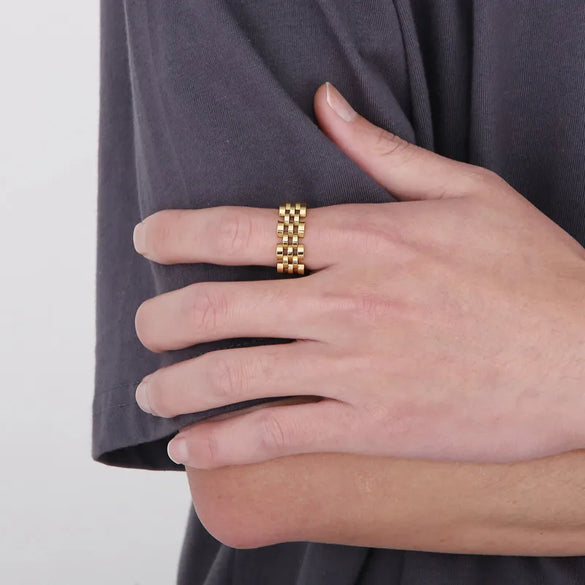 Retro Punk Solid Color Stainless Steel Polishing 18K Gold Plated Unisex Rings