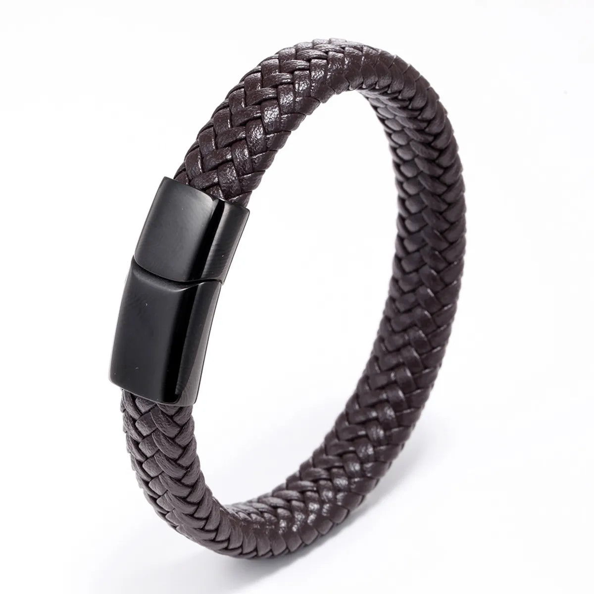 Retro Punk Solid Color Stainless Steel Pu Leather Braid Handmade None Men'S Bangle