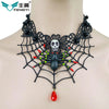 Retro Punk Spider Skull Artificial Crystal Alloy Lace Halloween Women'S Necklace