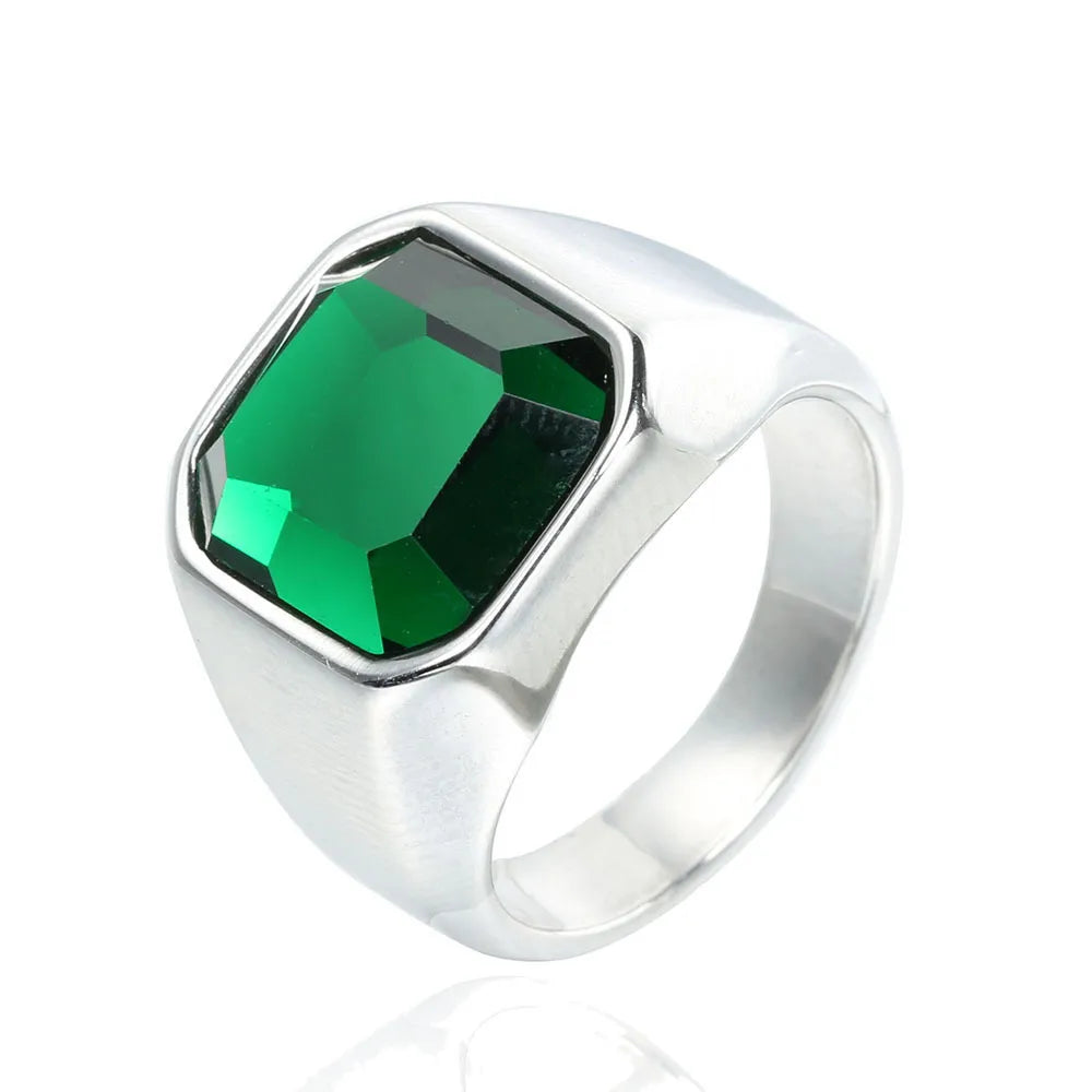 Retro Punk Square Stainless Steel Inlay Gem Unisex Wide Band Rings