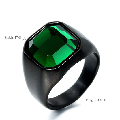 Retro Punk Square Stainless Steel Inlay Gem Unisex Wide Band Rings