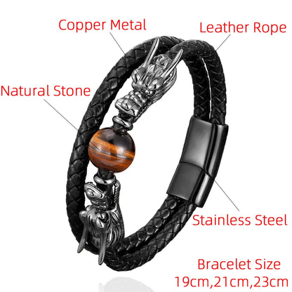 Retro Punk Streetwear Dragon Stainless Steel Stone Men'S Bracelets