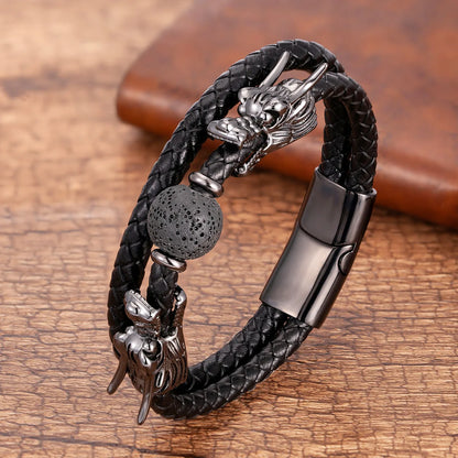 Retro Punk Streetwear Dragon Stainless Steel Stone Men'S Bracelets