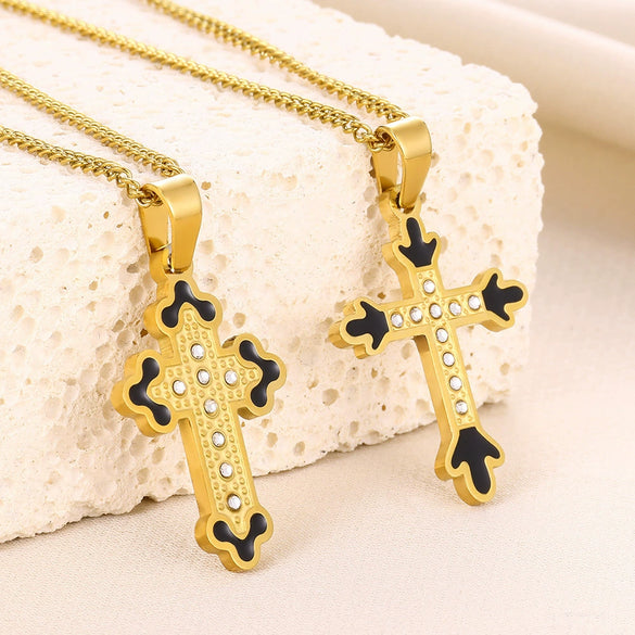 Retro Punk Style Stainless Steel Pendant Necklace With Geometric Pattern Inlaid With Zircon And Electroplated Unisex