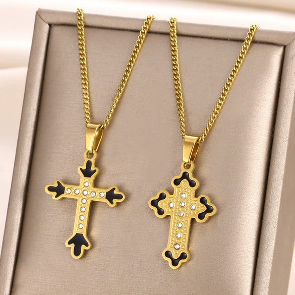 Retro Punk Style Stainless Steel Pendant Necklace With Geometric Pattern Inlaid With Zircon And Electroplated Unisex