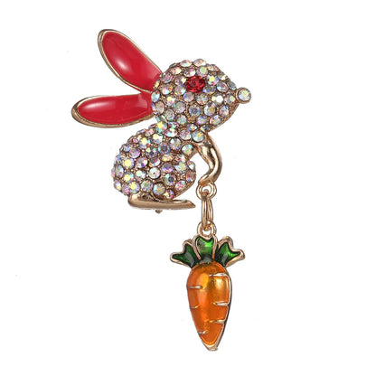 Retro Rabbit Carrot Alloy Enamel Artificial Rhinestones Women'S Brooches