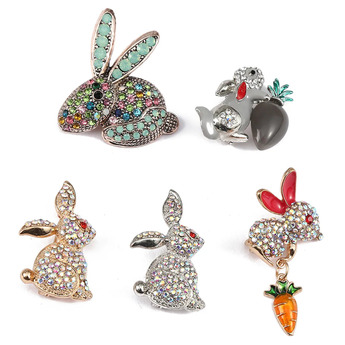 Retro Rabbit Carrot Alloy Enamel Artificial Rhinestones Women'S Brooches