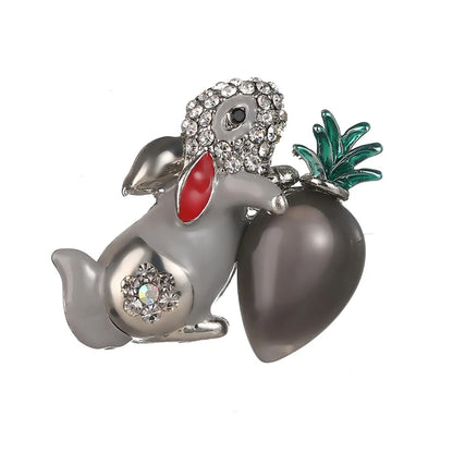 Retro Rabbit Carrot Alloy Enamel Artificial Rhinestones Women'S Brooches