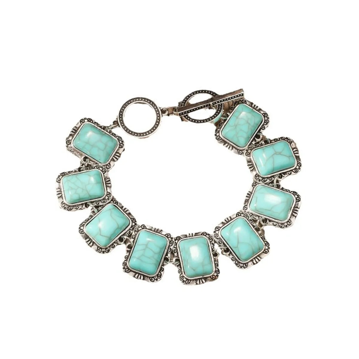 Retro Rectangle Alloy Toggle Plating Inlay Turquoise Bracelets