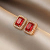 Retro Red Green Rhinestone Square Earrings Wholesale Nihaojewelry