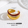 Retro Red Oil Drip Stainless Steel Ring For Women With Heart Flower Design Geometric Line Pattern And Electroplated Finish