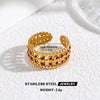 Retro Red Oil Drip Stainless Steel Ring For Women With Heart Flower Design Geometric Line Pattern And Electroplated Finish