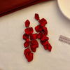 Retro Red Rose Petal Acrylic Earrings Flower Shape Festive Ear Studs