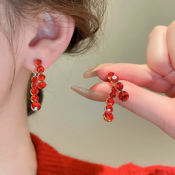Retro Red Rose Petal Acrylic Earrings Flower Shape Festive Ear Studs