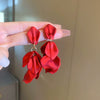 Retro Red Rose Petal Acrylic Earrings Flower Shape Festive Ear Studs