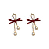 Retro Red Rose Petal Acrylic Earrings Flower Shape Festive Ear Studs