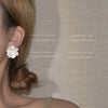 Retro Resin Flower Earrings For Women White Floral Camellia Style Electroplated Elegant Statement Earrings