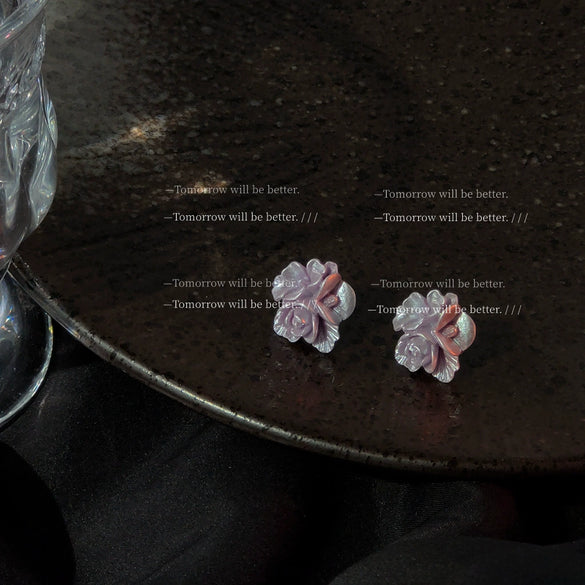 Retro Resin Flower Earrings For Women White Floral Camellia Style Electroplated Elegant Statement Earrings