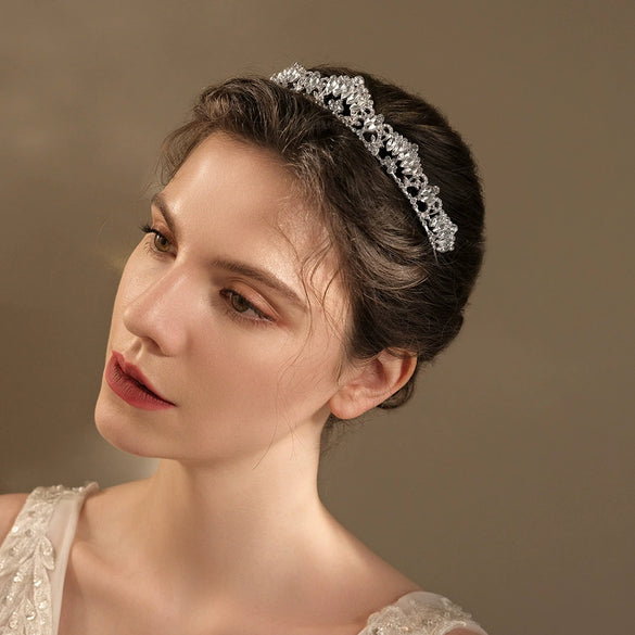 Retro Rhinestone Drop Shape Bridal Crown Electroplated Minimalist Party Headdress For Women Wedding And Birthday Gift Accessory