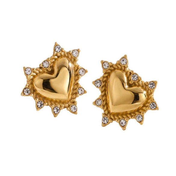 Retro Rhinestone Heart Stud Earrings Alloy Plated Heartshaped Earrings With Stainless Steel Posts For Women