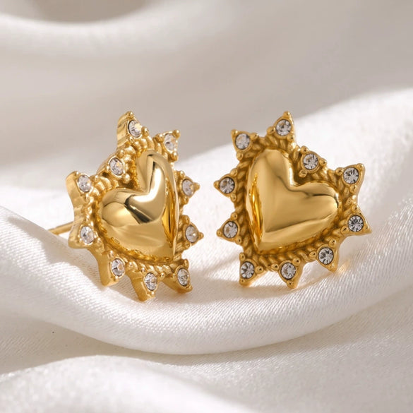 Retro Rhinestone Heart Stud Earrings Alloy Plated Heartshaped Earrings With Stainless Steel Posts For Women