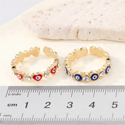 Retro Rhinestone Peach Heart Demon Eye Zircon Alloy Open Ring Female