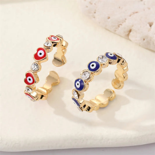 Retro Rhinestone Peach Heart Demon Eye Zircon Alloy Open Ring Female