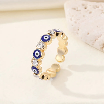 Retro Rhinestone Peach Heart Demon Eye Zircon Alloy Open Ring Female