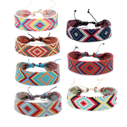 Retro Rhombus Cloth Rope Wax Line Women'S Bracelets