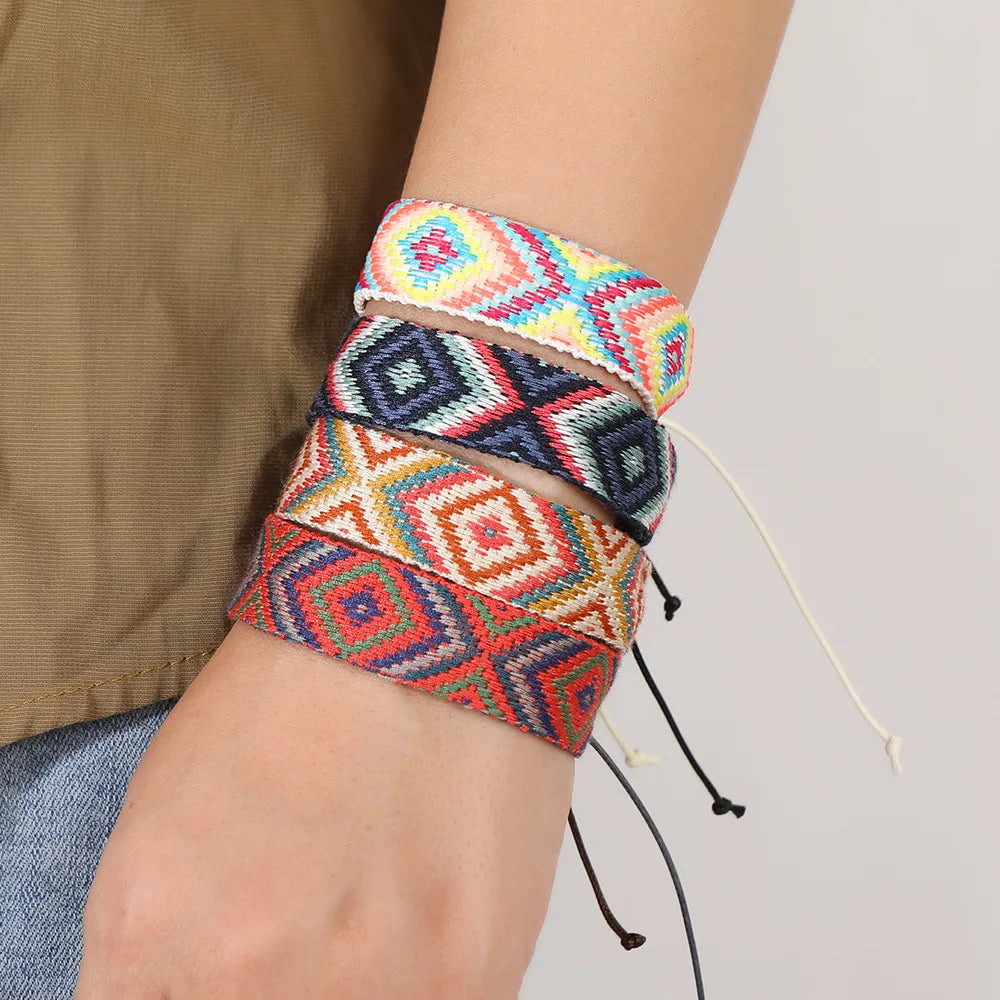 Retro Rhombus Cloth Rope Wax Line Women'S Bracelets