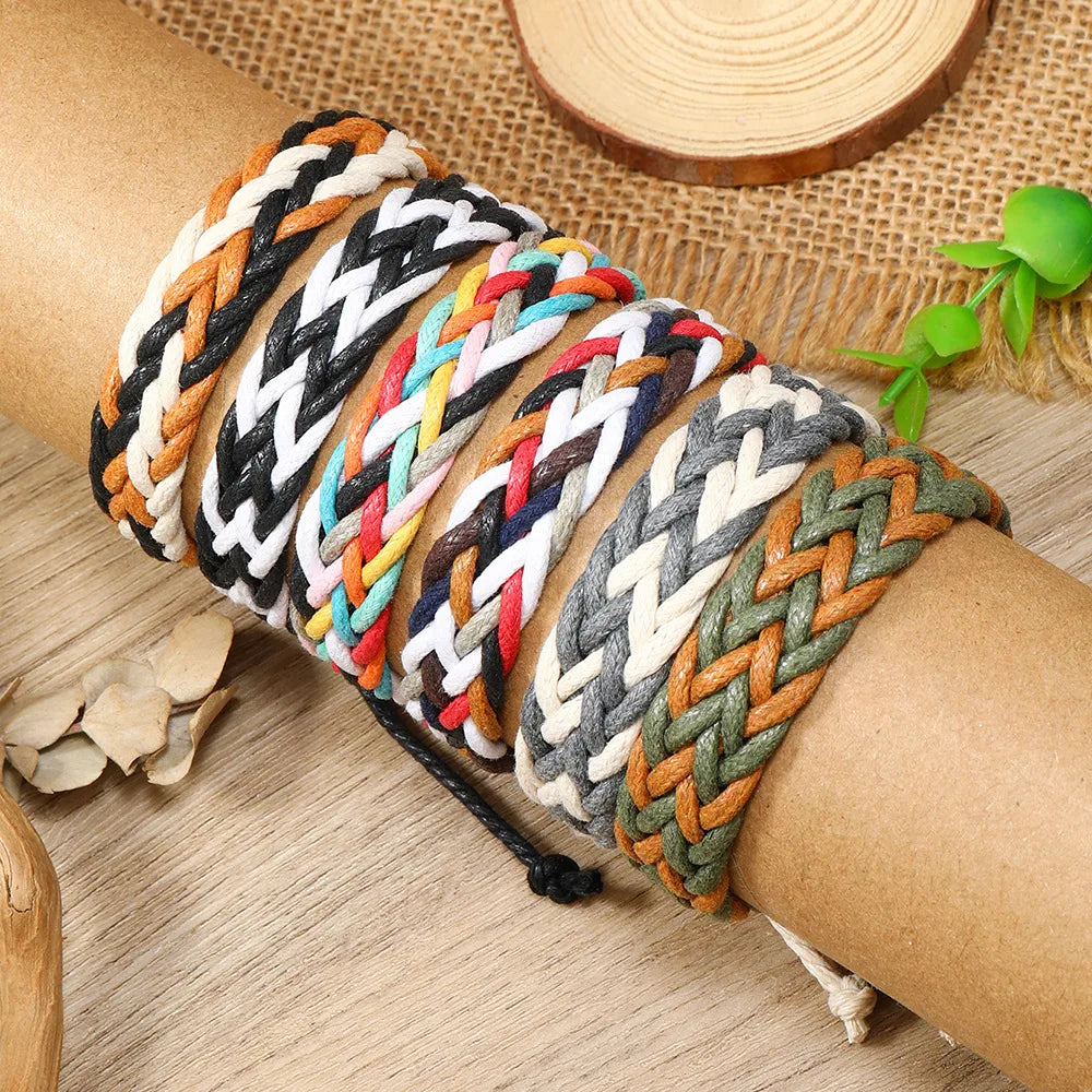 Retro Rhombus Cotton And Linen Handmade Unisex Drawstring Bracelets