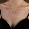 Retro Ring Freshwater Pearl Necklace Titanium Steel 18K Gold Plated Geometric Ochain