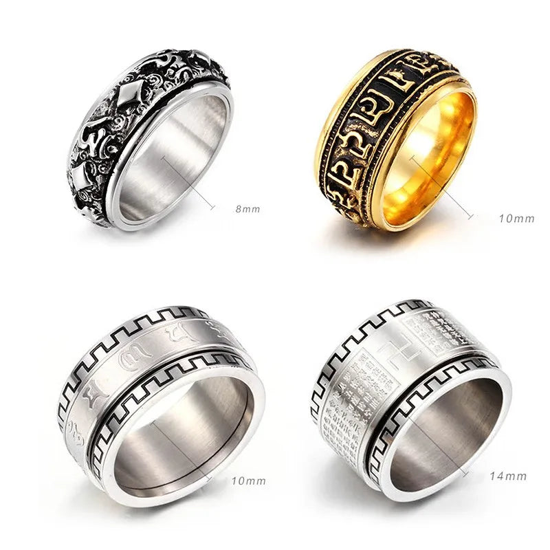 Retro Rock Classic Style Printing Rhombus Stainless Steel Titanium Steel Tungsten Steel 18K Gold Plated Unisex Rings