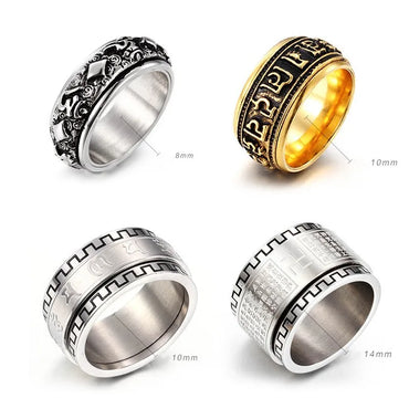 Retro Rock Classic Style Printing Rhombus Stainless Steel Titanium Steel Tungsten Steel 18K Gold Plated Unisex Rings