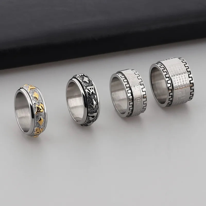 Retro Rock Classic Style Printing Rhombus Stainless Steel Titanium Steel Tungsten Steel 18K Gold Plated Unisex Rings