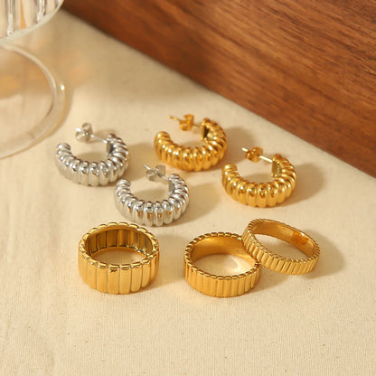 Retro Roman Style Circle Gear Stainless Steel Plating 18k Gold Plated Rings Earrings