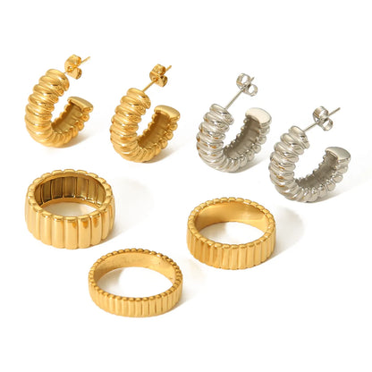 Retro Roman Style Circle Gear Stainless Steel Plating 18k Gold Plated Rings Earrings