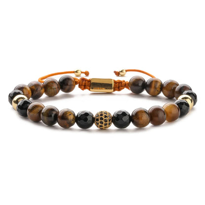 Retro Roman Style Geometric Howlite Stone Tiger Eye Beaded Inlay Zircon Unisex Bracelets